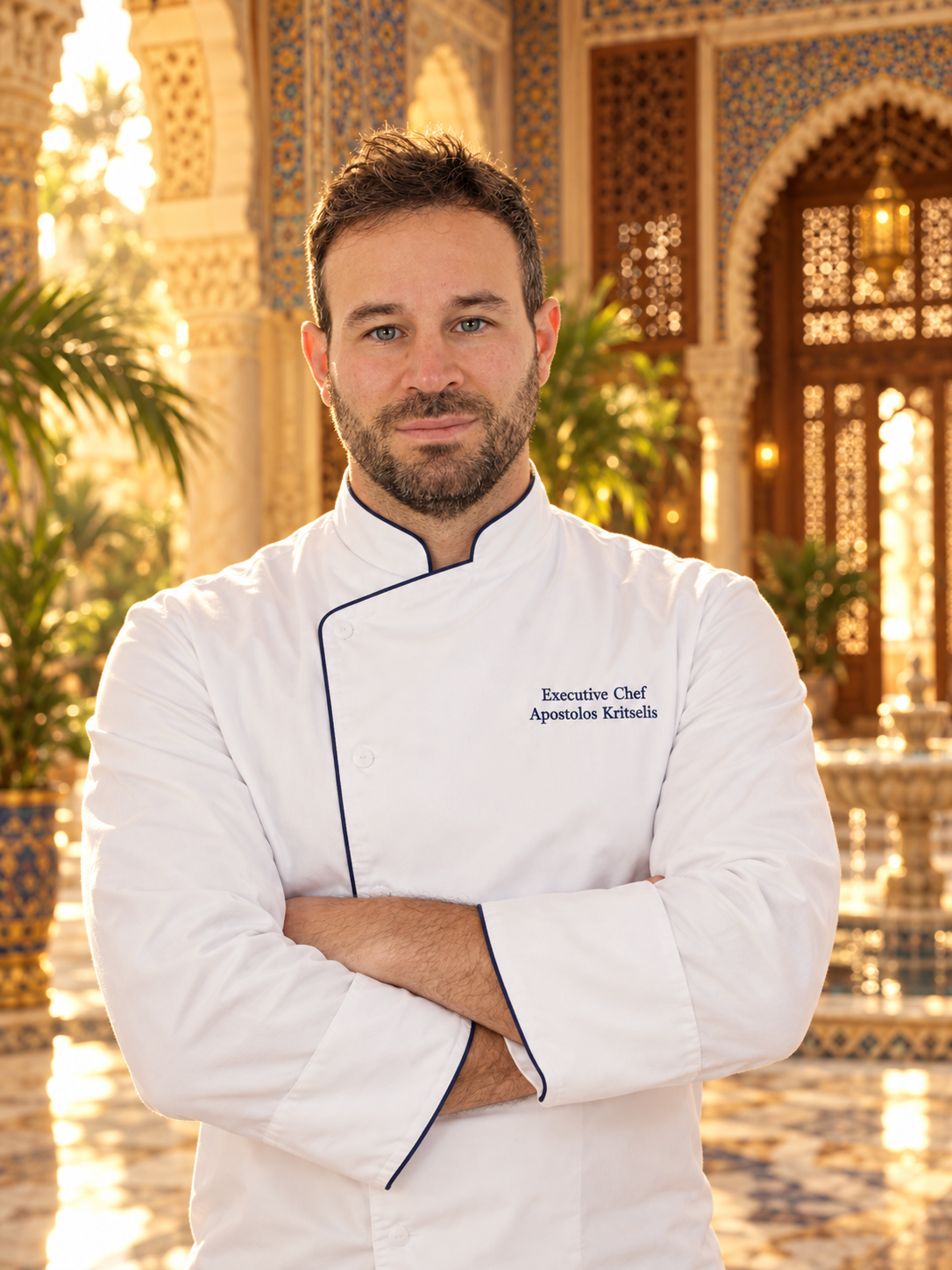 Chef Apostolos Kritselis in his chef’s jacket